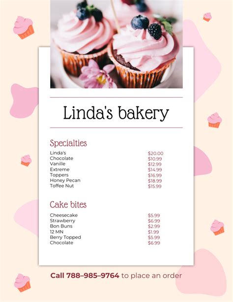 Beige and Pink Bakery Menu - Venngage