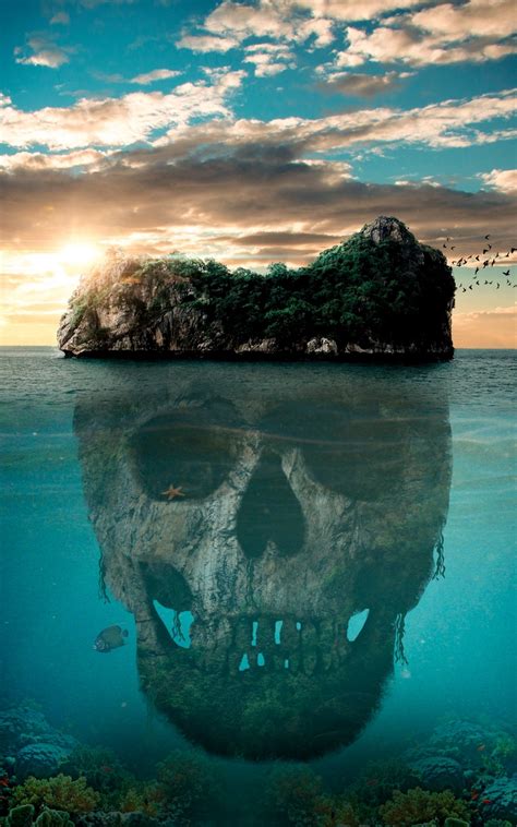 Download wallpaper 800x1280 skull, island, mystical, mysterious, ocean ...