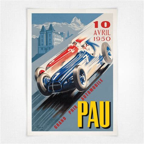 1950 Pau Grand Prix Poster - Vintage car racing poster - Bergmond