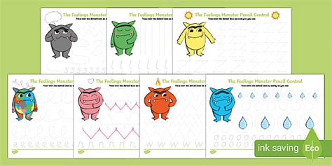 The Feelings Monster Pencil Control Sheets (teacher made)