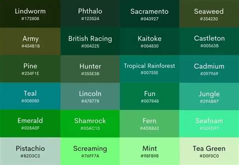 237 Shades Of Green Color (Names, HEX, RGB, CMYK Codes), 41% OFF