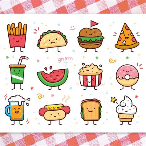 Food Doodle Food Cute Characters Clipart Pizza Burger Ice - Etsy Singapore