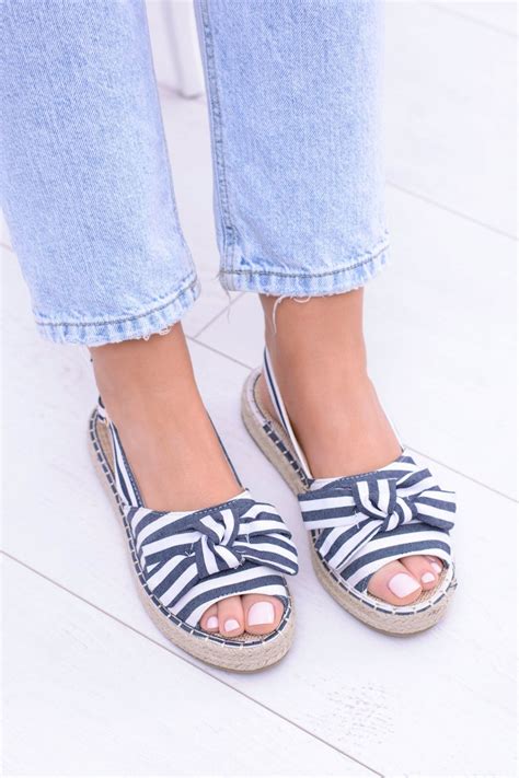 Navy Blue Women's Sandals Espadrilles With Bow Buni | Cheap and ...