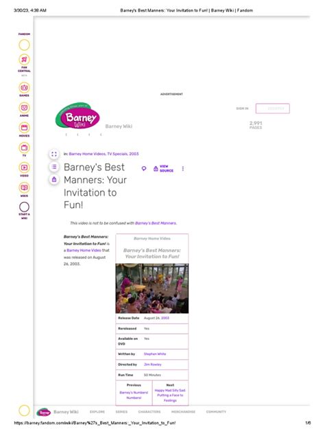 Barney's Best Manners - Your Invitation To Fun! - Barney Wiki - Fandom ...