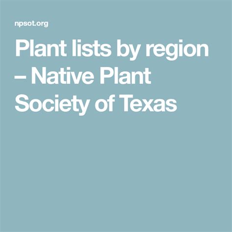 Plant lists by region – Native Plant Society of Texas in 2022 | Plant list, Native plants, Plants