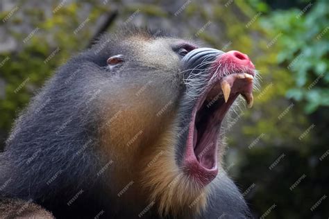 Premium Photo | The mandrill mandrillus sphinx male showing their sharp ...