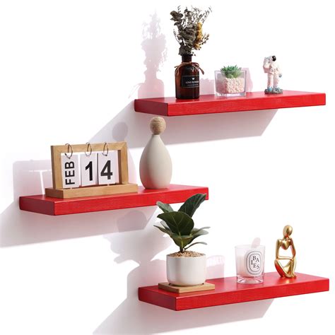 Floating Shelves, Solid Wood Wall Mounted Shelves with Invisible Brackets for Bedroom Living ...