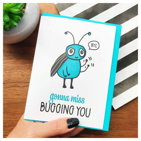 Funny Goodbye Letterpress Card | Bug | Gonna Miss Bugging You | kiss and punch