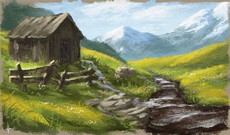 Concept Art and Photoshop Brushes - Digital Landscape / Scenery Painting - Barn