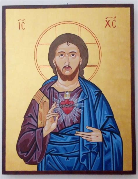 Handpainted Catholic icon Jesus Christ Sacred Heart – HandmadeIconsGreece