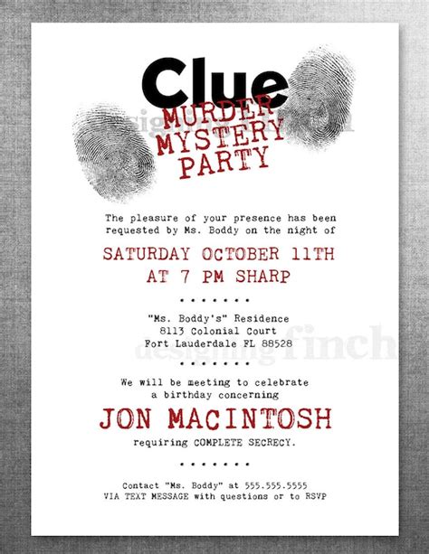 Clue Birthday Invitation Murder Mystery Party Customizable