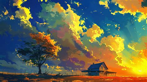 House Sunset Sky Clouds Scenery 4K #2190k Wallpaper PC Desktop