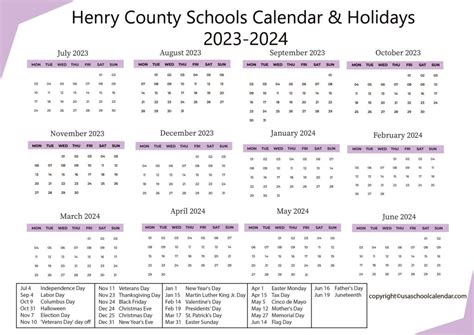 Henry County Schools Calendar & Holidays 2023-2024