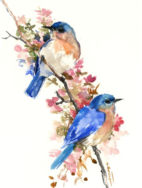 Blue bird art, Bird watercolor paintings, Bluebird painting