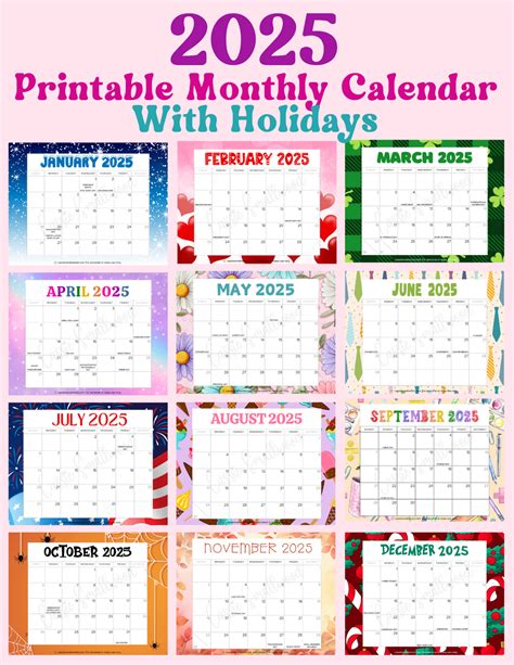 Printable 2025 Monthly Calendar With Holidays – Cassie Smallwood