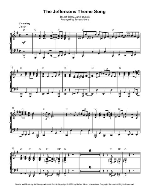 The Jeffersons Theme Song (arr. Tunescribers) by Jeff Barry Sheet Music for Piano Solo at Sheet ...