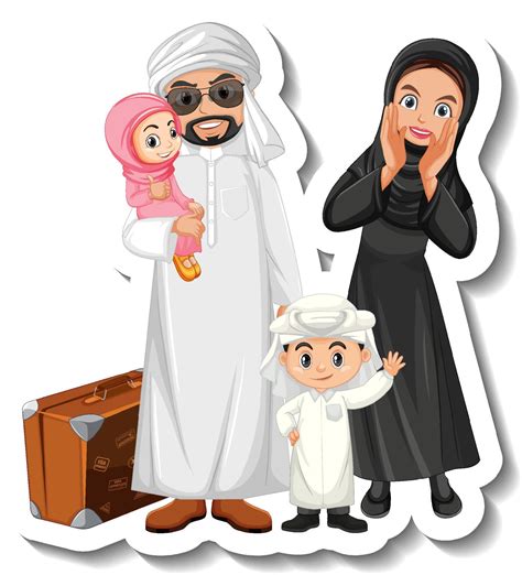 Happy Arab family cartoon character sticker on white background 3531789 Vector Art at Vecteezy