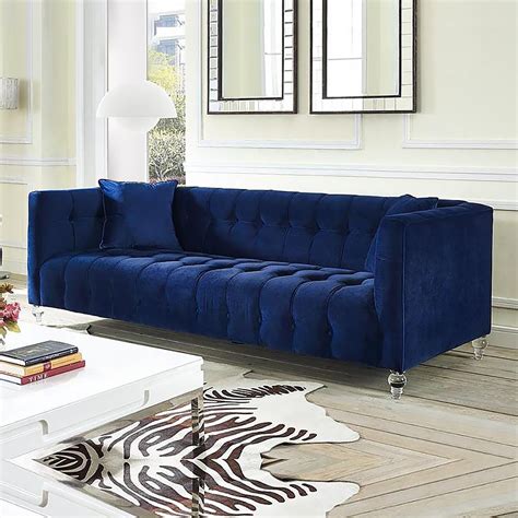 85.8" Modern Blue Velvet Upholstered Sofa 3-Seater Tufted Sofa Luxury Sofa | Homary | Meuble ...