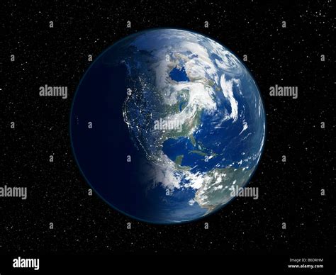 North America, night-day satellite image. This composite image of the Earth is centred on North ...