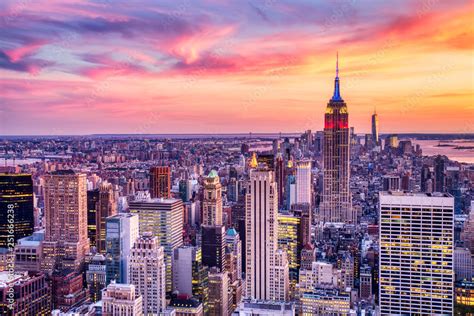 New York City Midtown with Empire State Building at Amazing Sunset Stock Photo | Adobe Stock