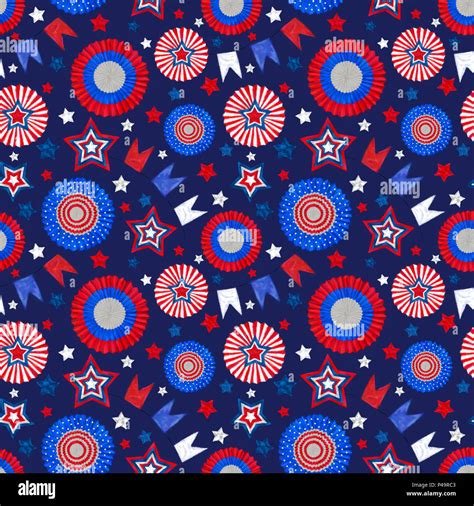 Fourth of July Seamless Pattern with Tricolor Cockades and Stars on ...