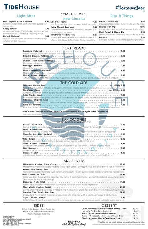 TideHouse Waterfront Restaurant menu in Stuart, Florida, USA