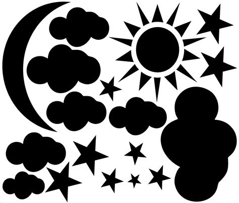 Sun,Moon,Cloud,Stars Vinyl Wall Decal | Moon silhouette, Dot art ...