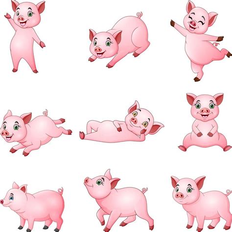 Cartoon little pigs collection with different posing 8075032 Vector Art ...