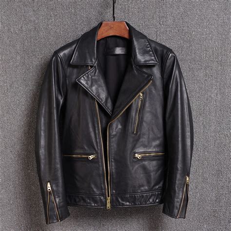 2018 New Men's Vegetable Tanned Sheepskin Motorcycle Leather Jacket ...