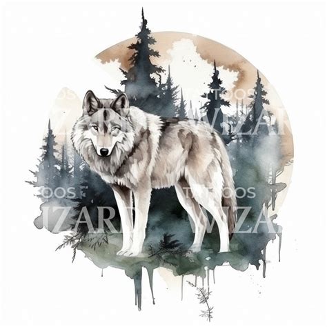 Watercolor Wolf Tattoo Design – Tattoos Wizard Designs