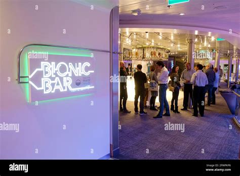 The Bionic Bar on Board the Royal Caribbean ship Anthem of the Seas. The Robotic bartenders mix ...