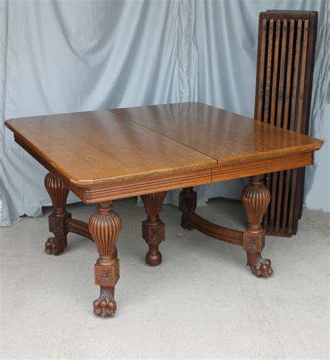 Bargain John's Antiques | Antique Square Oak Dining Table with 7 -14 ...