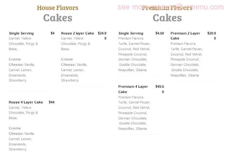 Menu at Brown Sugar Bakery, Chicago, 328 E 75th St