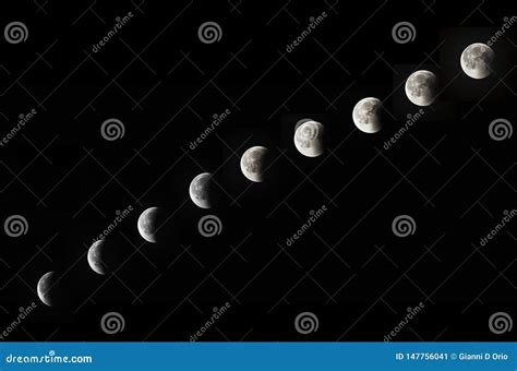 Phases of lunar eclipse stock image. Image of moon, sequence - 147756041