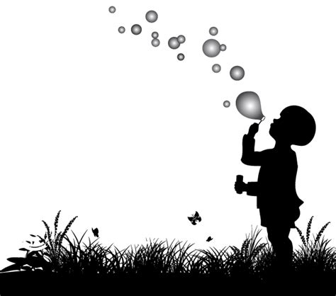 Vector Silhouette of Small Boy Blowing Bubbles | Kids silhouette ...