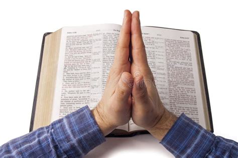 Praying Hands Over Open Bible Stock Image - Image of holy, spirituality ...