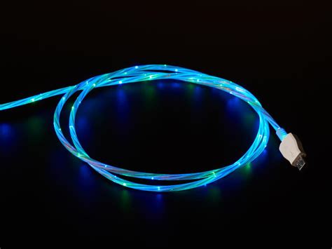 USB micro B Cable with LEDs - Blue and Green - Opencircuit