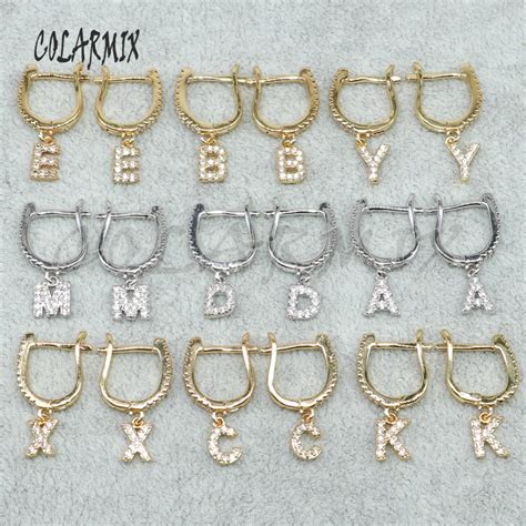 Wholesale cute tiny jewelry earrings A Z letter earrings mix color letter earrings named ...