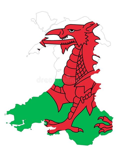 Combined Map and Flag of Wales Stock Vector - Illustration of regions ...