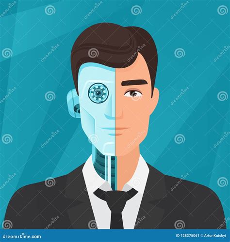 Half Cyborg, Half Human Man Businessman Vector Illustration. Stock ...