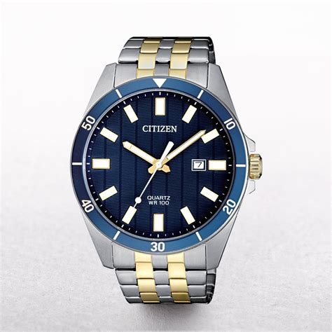 Gents Citizen Two Tone Watch with a Blue Dial and Date Window