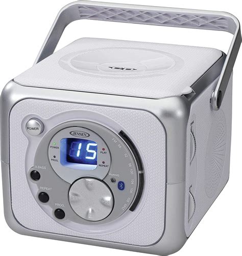 Jensen CD-555 White/Silver CD Bluetooth Boombox Portable Bluetooth ...