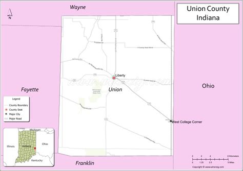 Union County Map, Indiana - USA