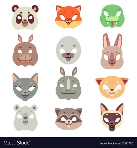 Carnival animals face masks in flat style Vector Image