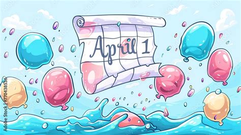 cartoon illustration for April Fools' Day. a torn calendar page floats ...