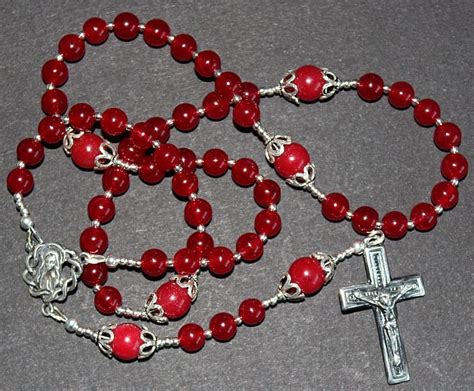 CATHOLIC ROSARY PRAYER BEADS GENUINE RUBY & STERLING