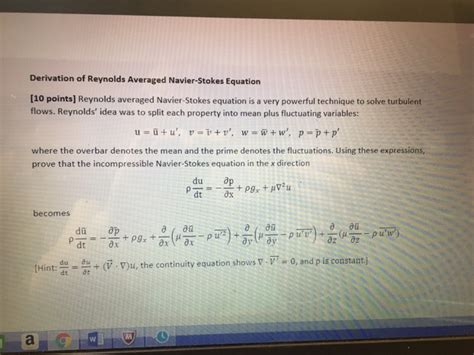 Solved Reynolds averaged Navier-Stokes equation is a very | Chegg.com