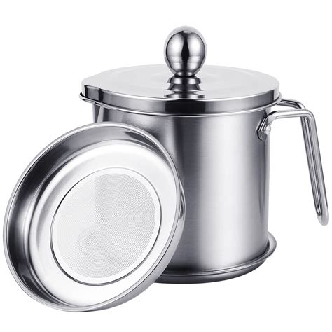 1.8L Kitchen Grease Strainer Stainless Steel Oil Storage Can Cooking Oil Can Oil Strainer Pot ...