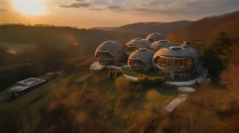 Premium AI Image | A house on a hill with a sunset in the background