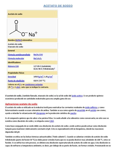 Acetato de Sodio | Sustancias químicas | Compuestos químicos